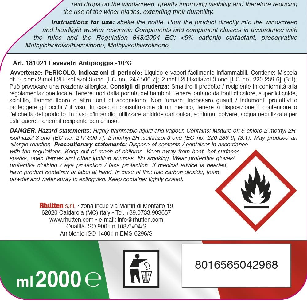 Rhütten Lavavetri Antipioggia Antigelo -10 °C 2 L