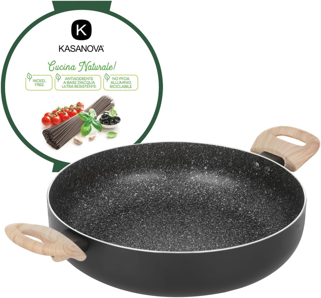 Tegame Antiaderente BLACK STONE Diametro 28 cm con Rivestimento Effetto Pietra, Adatto Cottura Lenta | Kasanova