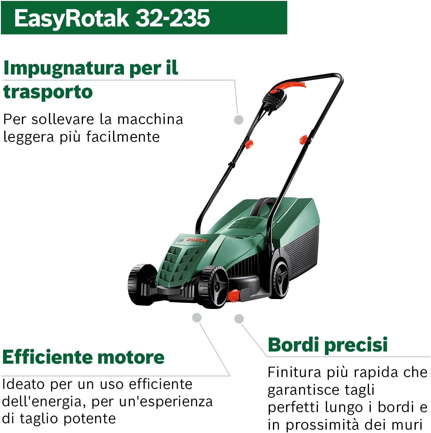 Rasaerba Elettrico Bosch EasyRotak 32-235, Motore 1200W Larghezza Taglio 32 cm | Bosch