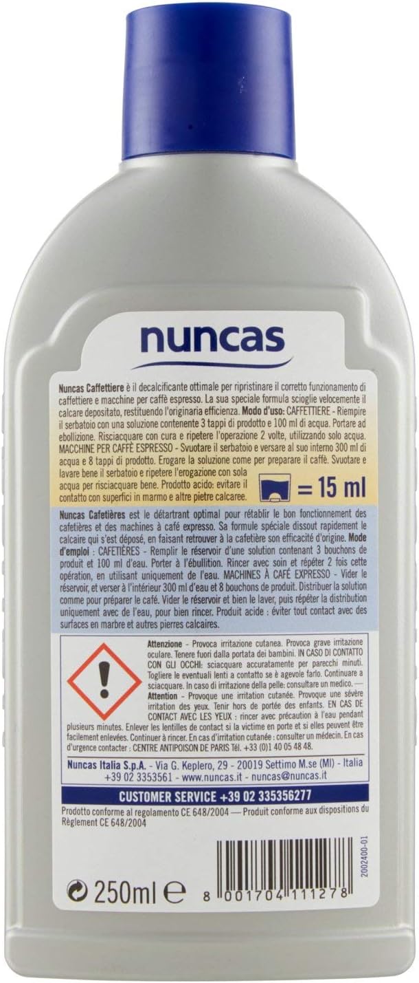 Decalcificante liquido per caffettiere e macchine da caffè Nuncas (250 ml)