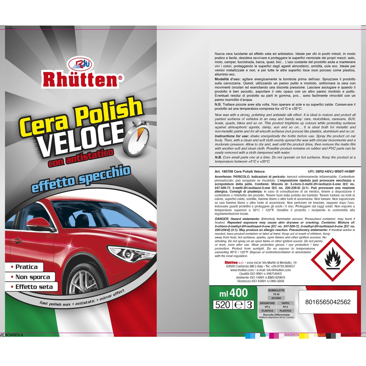 Rhütten Cera Polish Veloce 400 ml Lucidante per Carrozzeria Auto