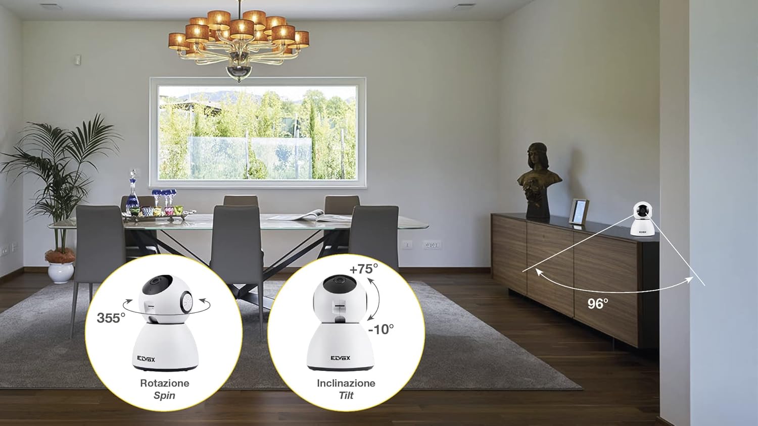 Vimar 46239.040A Telecamera IP Wi-Fi Motorizzata 3MP, Smart Home Camera da Interno con Visione Notturna e Audio Bidirezionale | Vimar