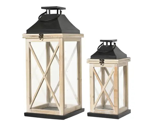 Set 2 Lanterne Decorative con Struttura in Legno | Kaemingk