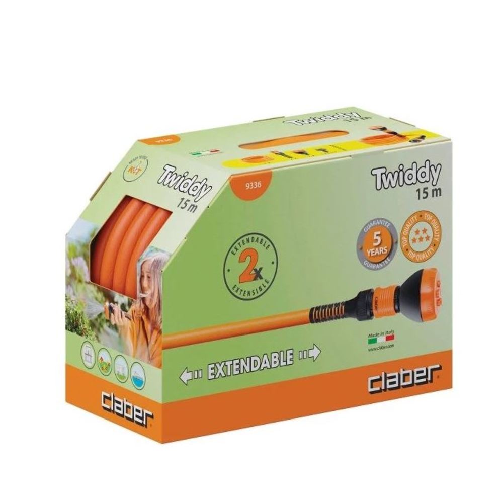 Tubo Estensibile Claber Twiddy 15 Metri: Leggero, Compatto e Anti-Kink per Irrigazione Facile