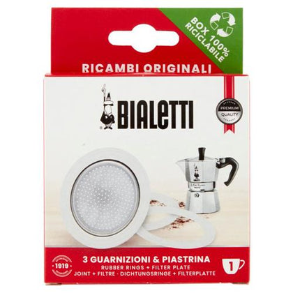 Kit 3 guarnizioni e 1 filtro di ricambio per caffettiera Moka 1 tazza Bialetti