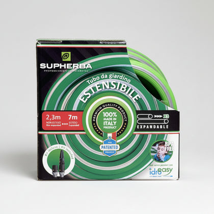 Kit tubo estensibile per giardino 14 metri diametro 1/2" verde con raccordi e lancia Superba