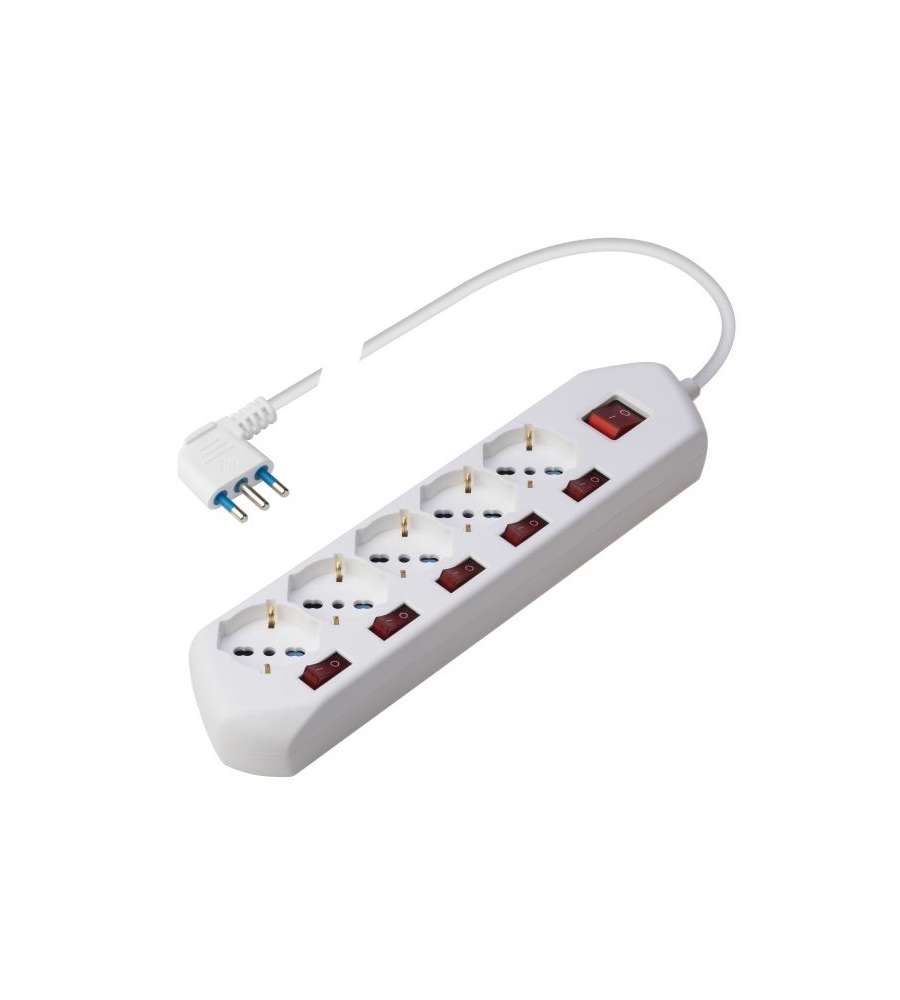 Multipresa 5 Pluristandard/Laterali + 1 Frontale + Interruttore Luminoso + Cavo Bianco Polypool