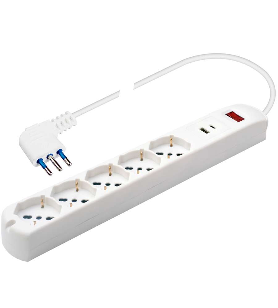 Multipresa 5 Posti + USB + Sicurezza Bianca Polypool