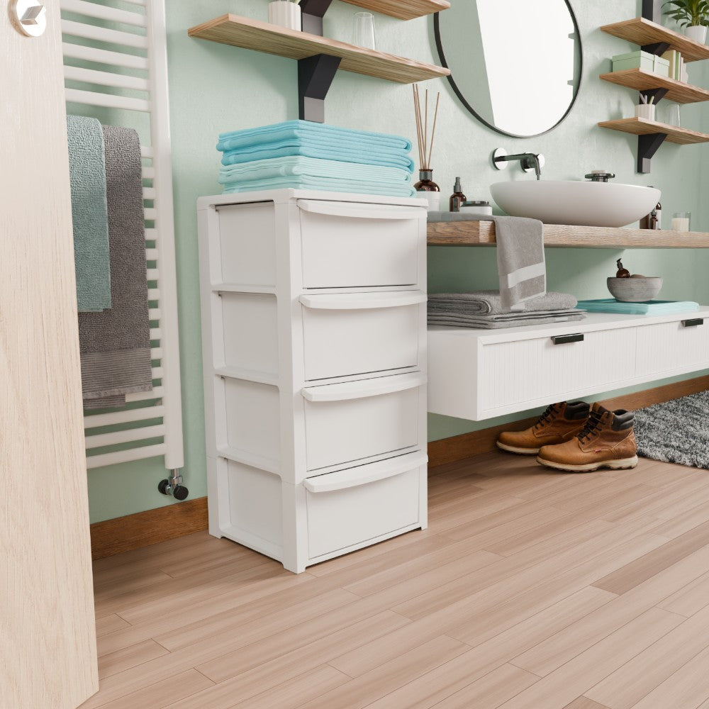 Cassettiera Artplast 4 Cassetti Effetto Intrecciato, Mobiletto in Polipropilene Bianco 39x38,5x79 cm | Artplast