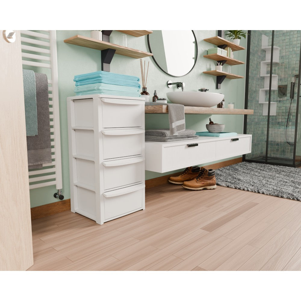 Cassettiera Artplast 4 Cassetti Effetto Intrecciato, Mobiletto in Polipropilene Bianco 39x38,5x79 cm | Artplast