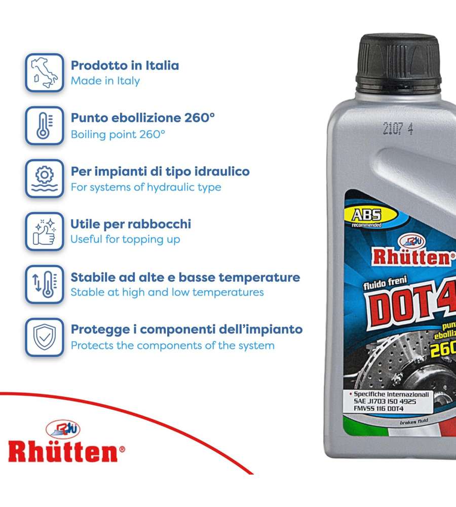 Rhütten Liquido Freni DOT 4 250 ml Fluido per Impianti Frenanti