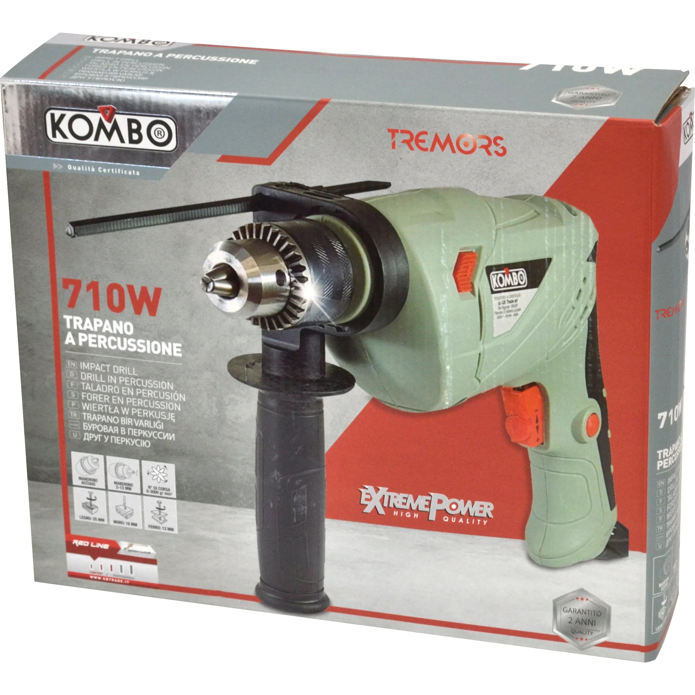 Trapano a Percussione Kombo 710W, Trapano Elettrico Multifunzione per Edilizia e Bricolage con Velocità Variabile | Kombo