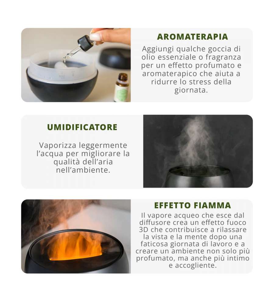 Diffusore elettrico di aromi 150 ml Flam con effetto fiamma 3D Kasanova