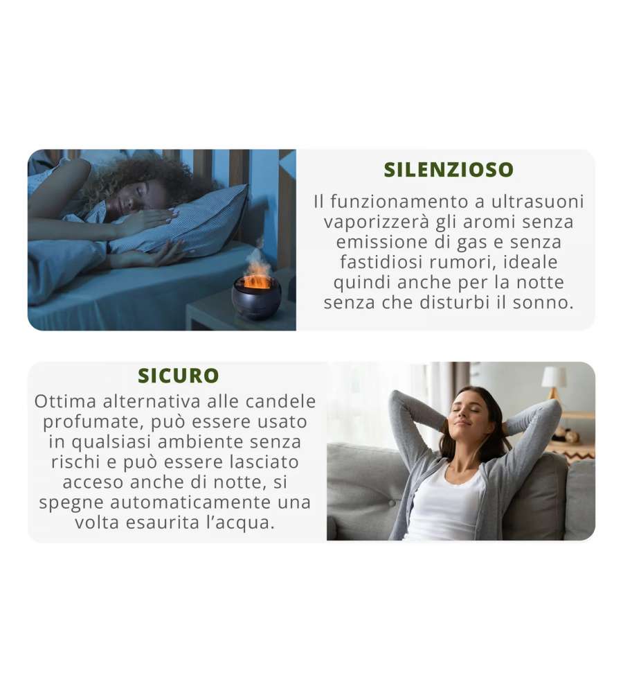 Diffusore elettrico di aromi 150 ml Flam con effetto fiamma 3D Kasanova