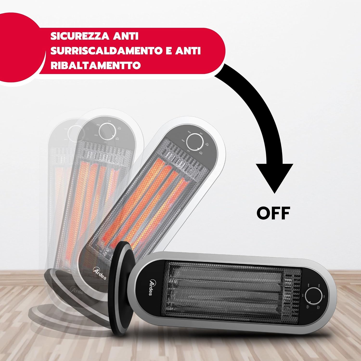 Stufa Carbonio Oscillante Tizzo Ultra potente e compatta 900W Ar4B01 , Stufa Carbonio, Argento Nero Ardes