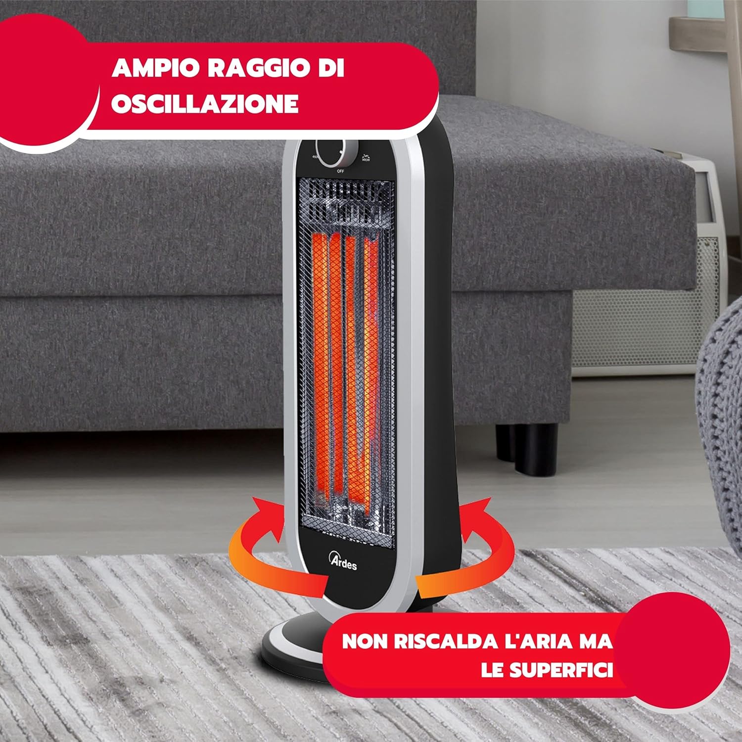 Stufa Carbonio Oscillante Tizzo Ultra potente e compatta 900W Ar4B01 , Stufa Carbonio, Argento Nero Ardes