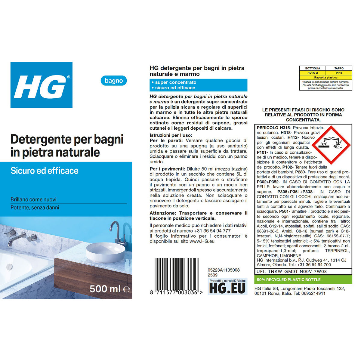 Detergente per bagni in pietra naturale e marmo HG 500 ml