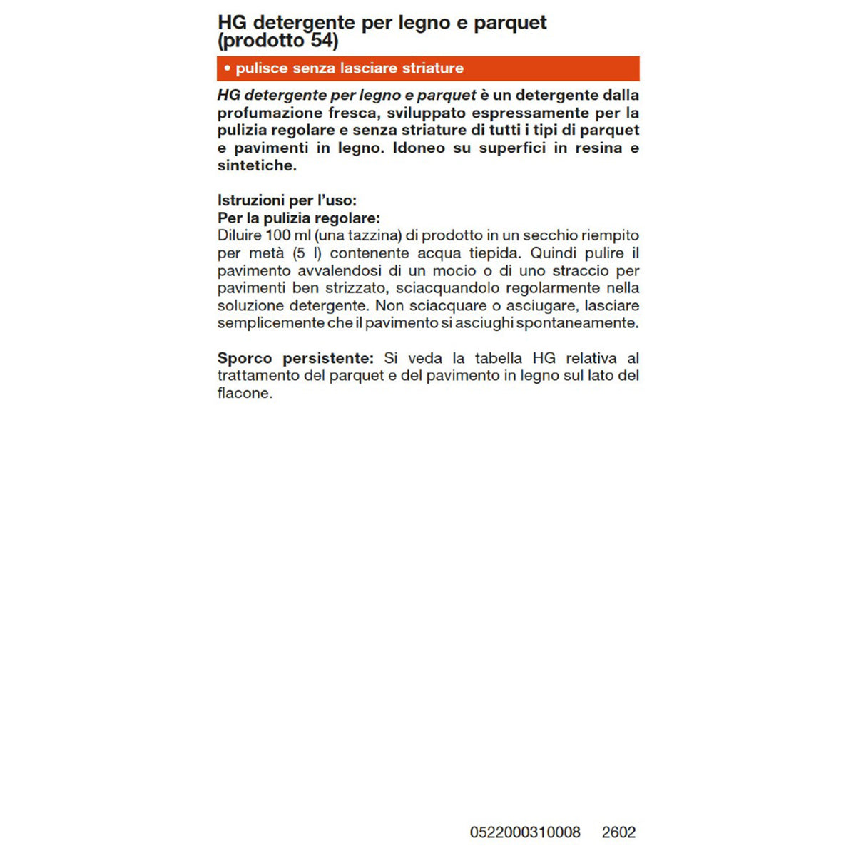 Detergente per legno e parquet HG 1 L