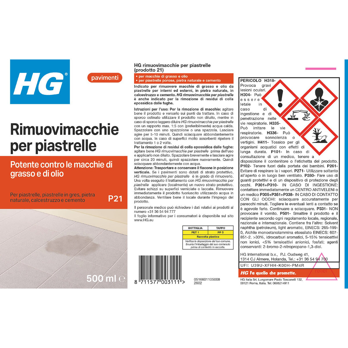 Rimuovimacchie per piastrelle ad azione ultra potente HG 500 ml