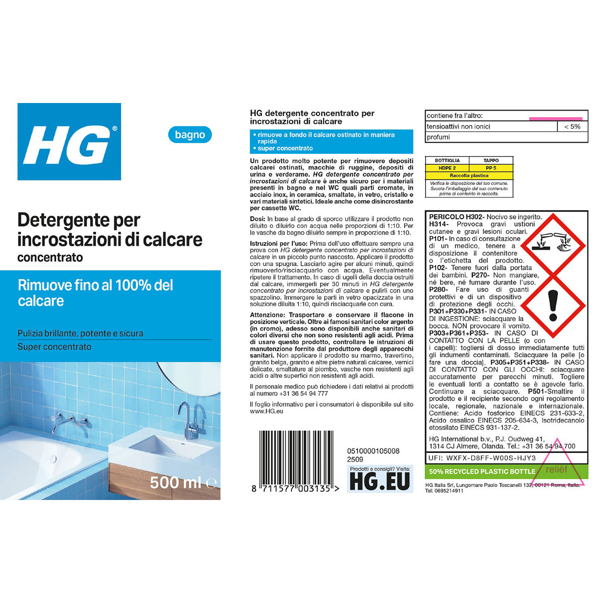 Detergente concentrato per incrostazioni di calcare HG 500 ml