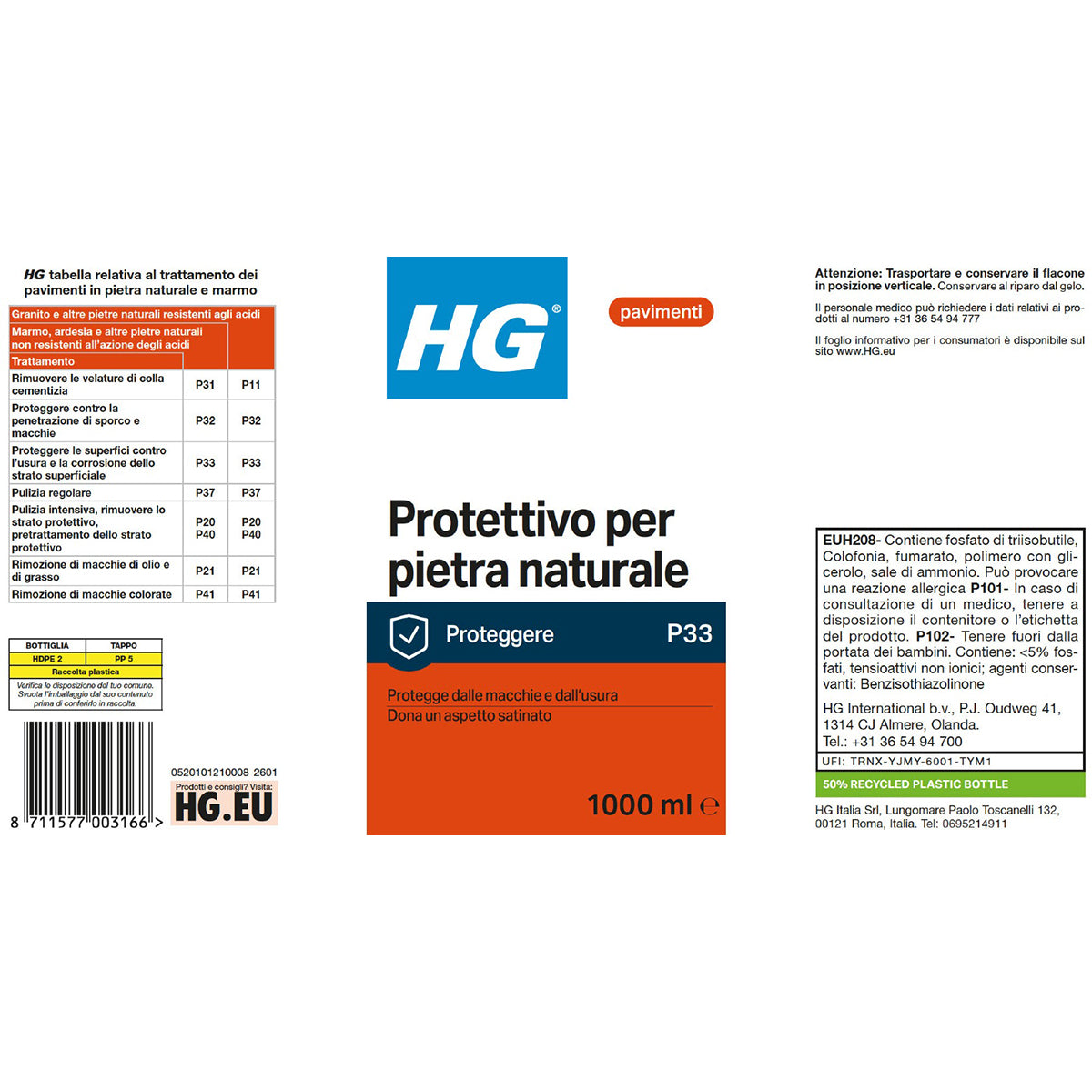 Protettivo per pietra naturale lucidante antiscivolo HG 1 L