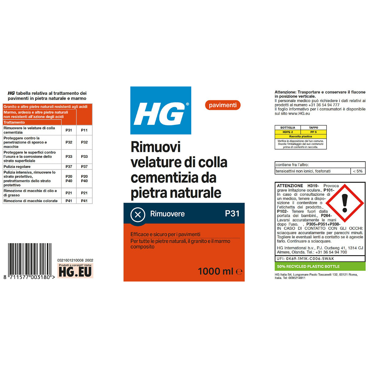 Rimuovi velature di colla cementizia da pietra naturale HG 1 L
