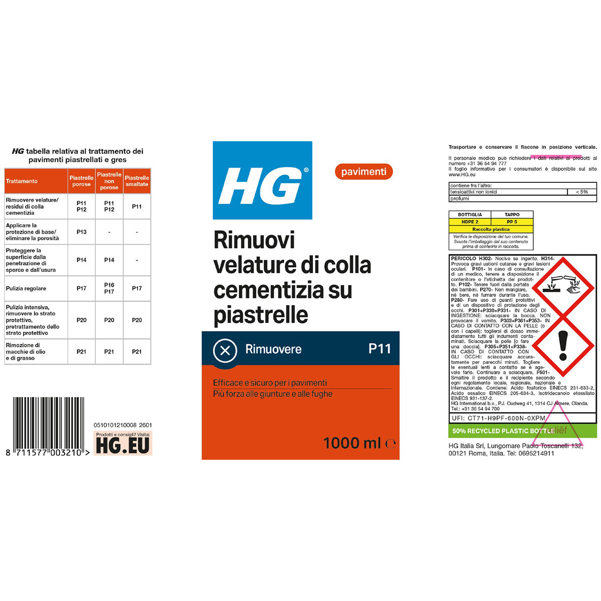 Rimuovi velature di colla cementizia su piastrelle HG 1 L