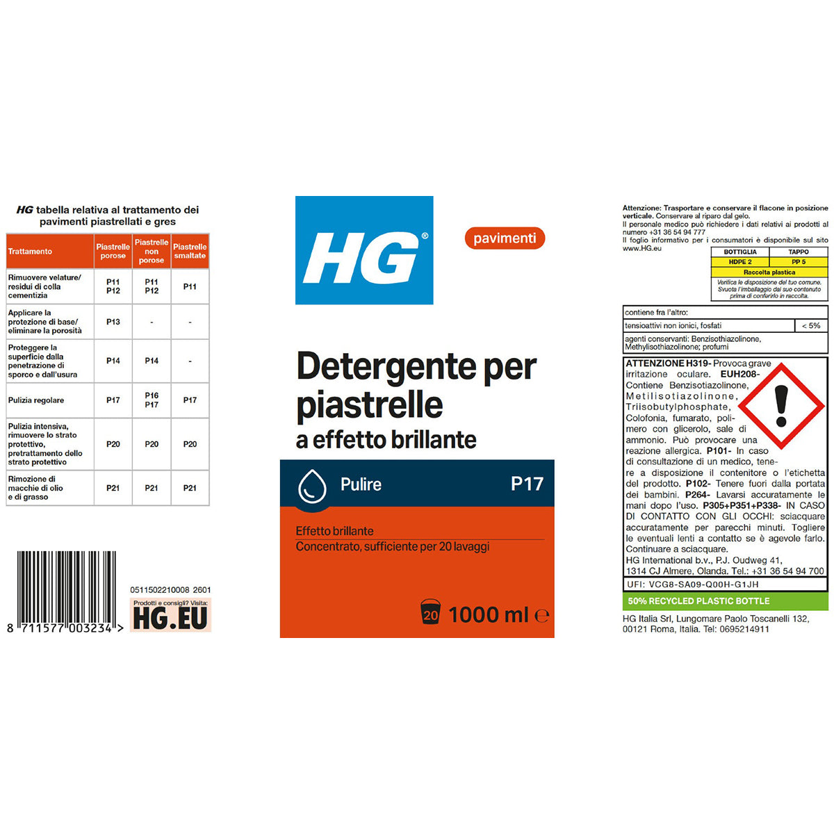 Detergente per piastrelle a effetto brillante HG 1 L