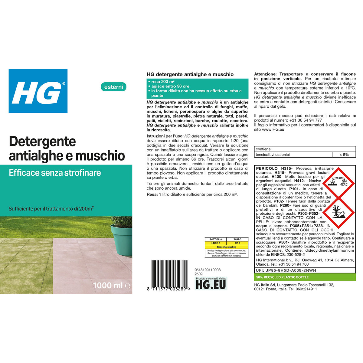 Detergente antialghe e muschio concentrato HG 1 L
