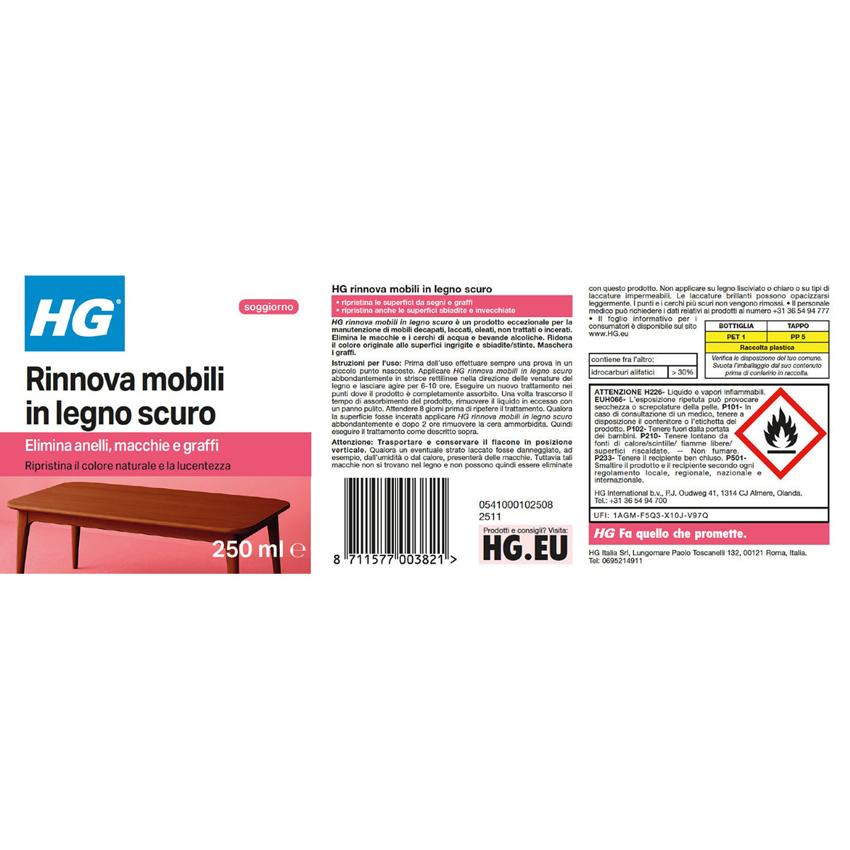 Rinnova mobili in legno scuro HG 250 ml