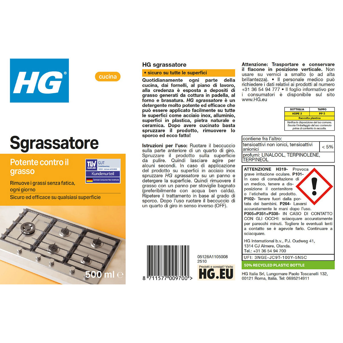 Sgrassatore universale per cucina e superfici HG 500 ml