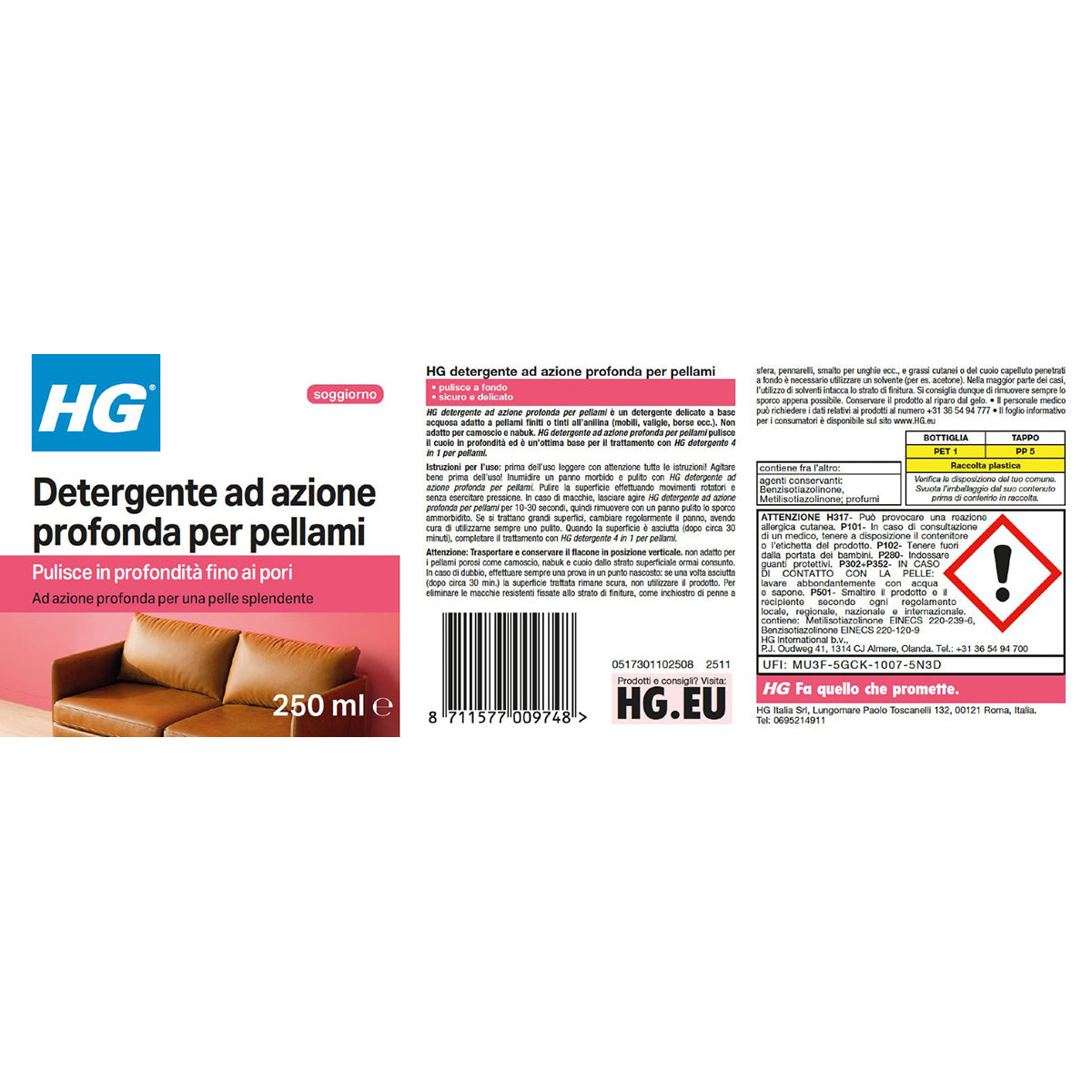 Detergente ad azione profonda per pellami HG 250 ml