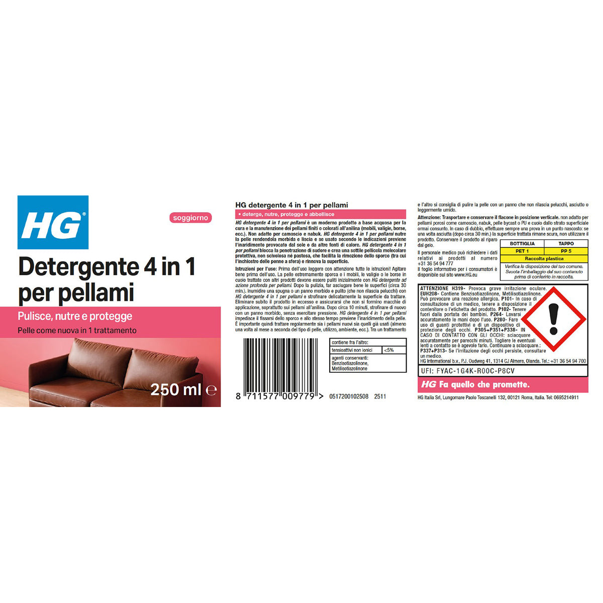 Detergente 4 in 1 per pellami HG 250 ml