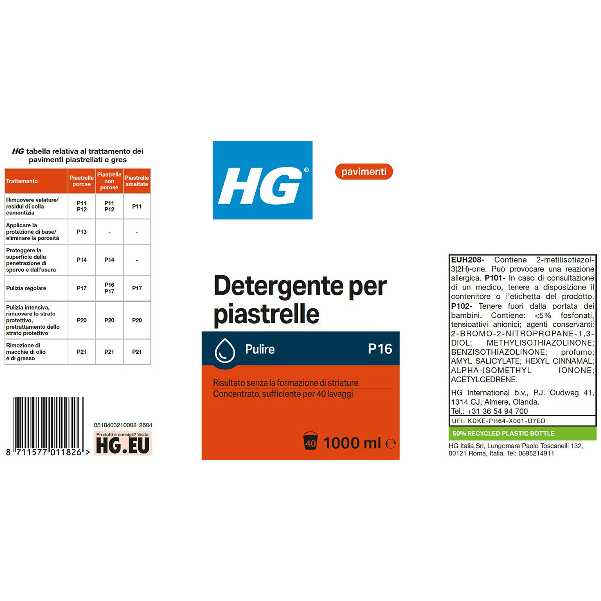 Detergente per piastrelle concentrato HG 1 L