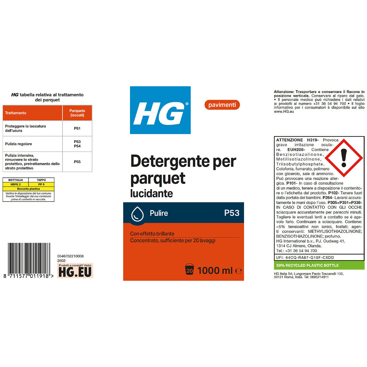 Detergente lucidante per parquet HG 1 L