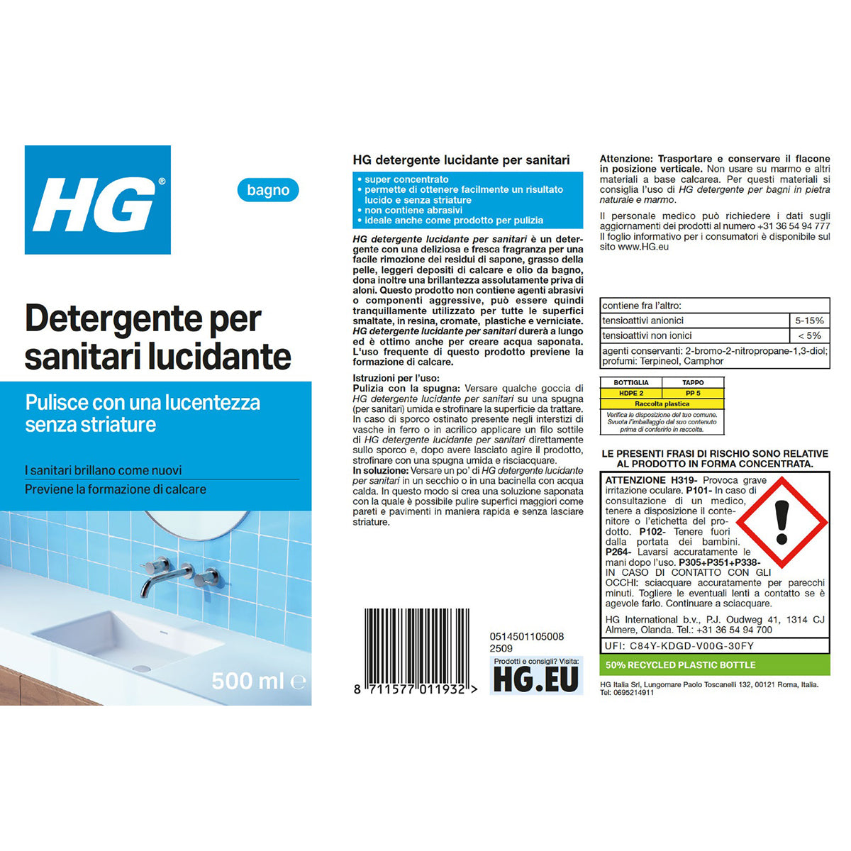 Detergente lucidante per sanitari HG 500 ml