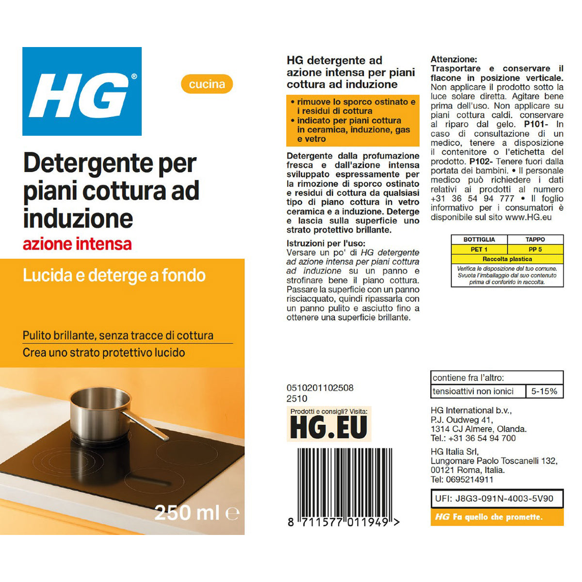 Detergente ad azione intensa per piani cottura ad induzione HG 250 ml