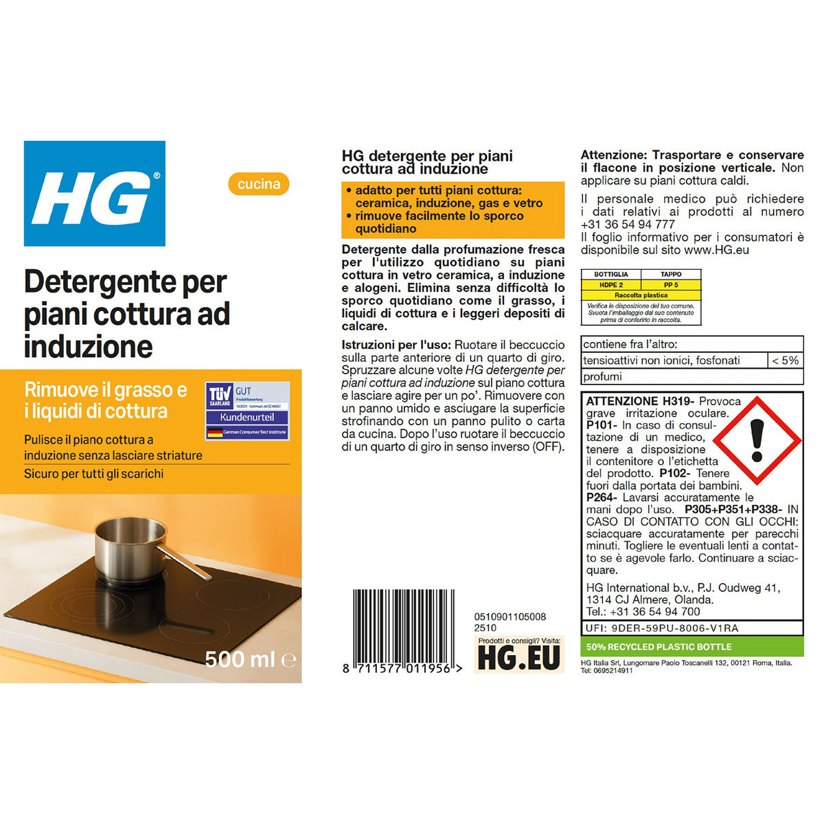 Detergente per piani cottura ad induzione uso quotidiano HG 500 ml