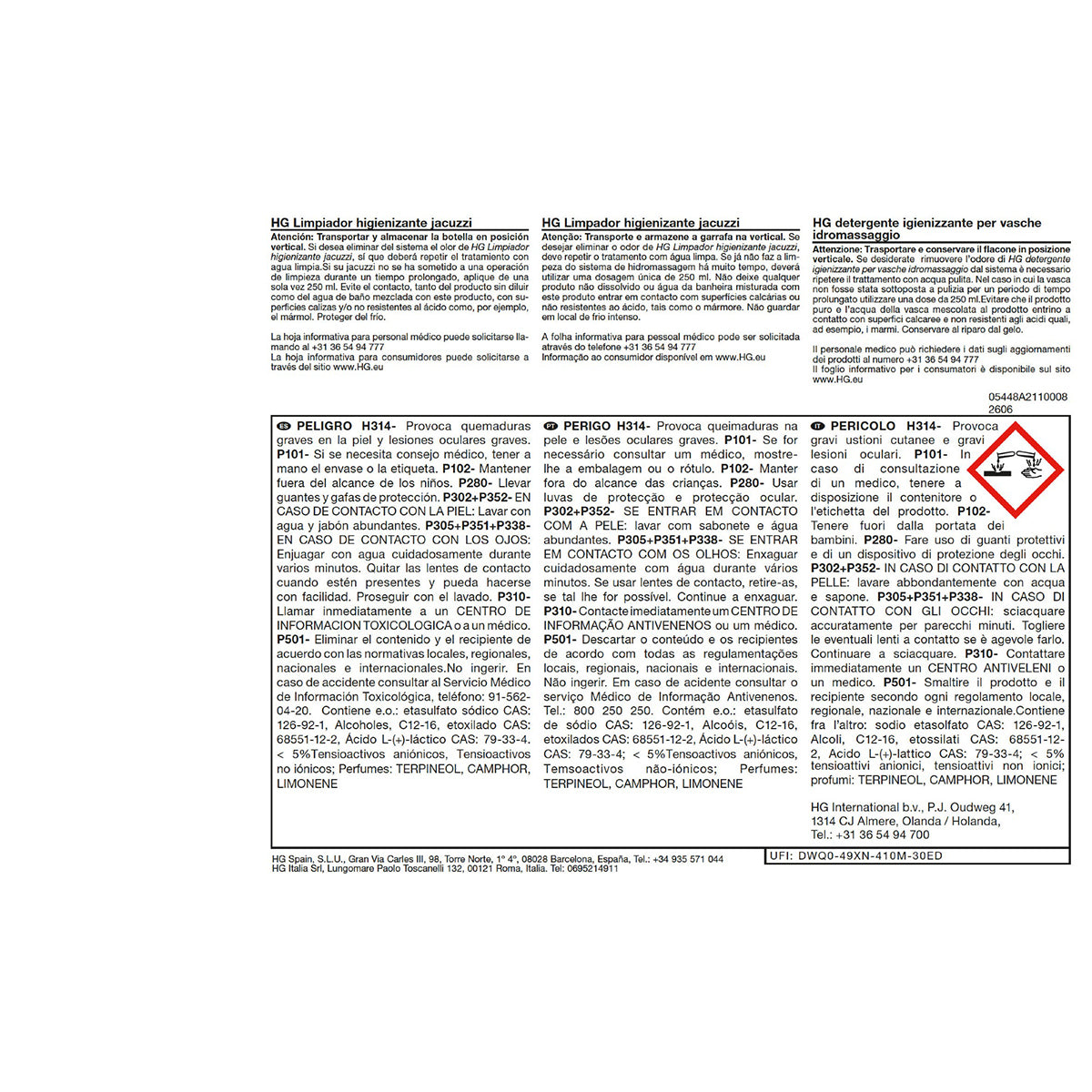 Detergente igienizzante per vasche idromassaggio HG 1 litro