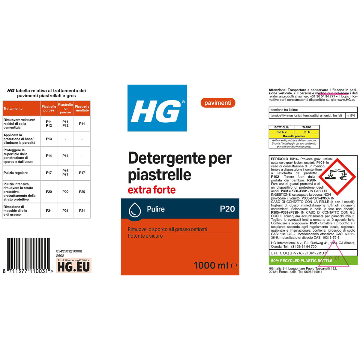 Detergente extra forte per piastrelle HG 1 L