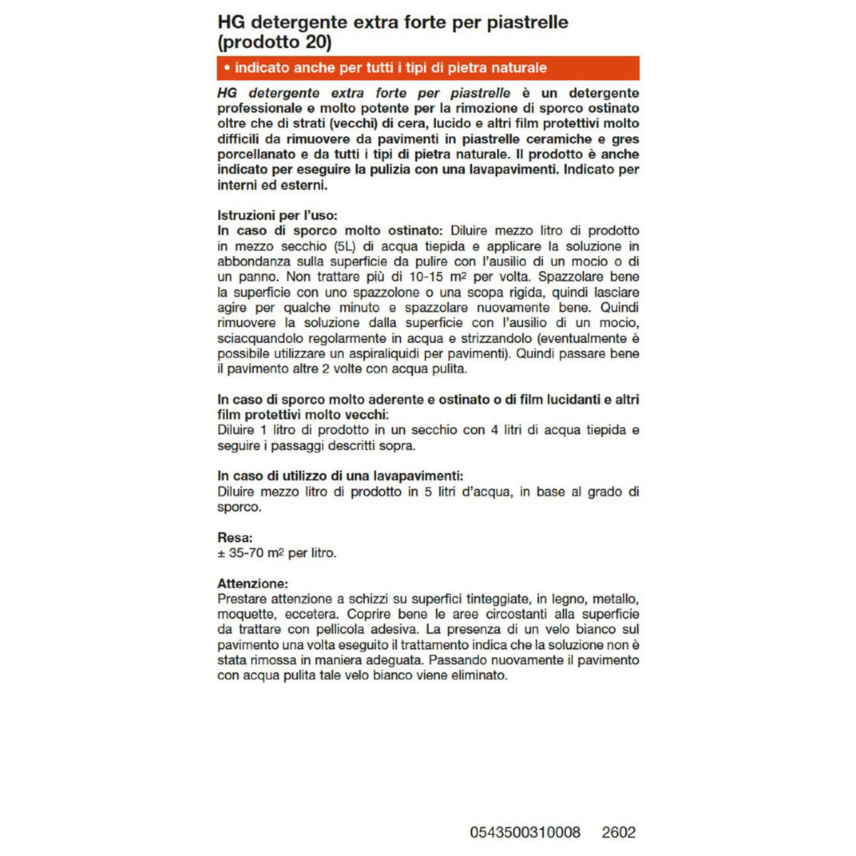 Detergente extra forte per piastrelle HG 1 L