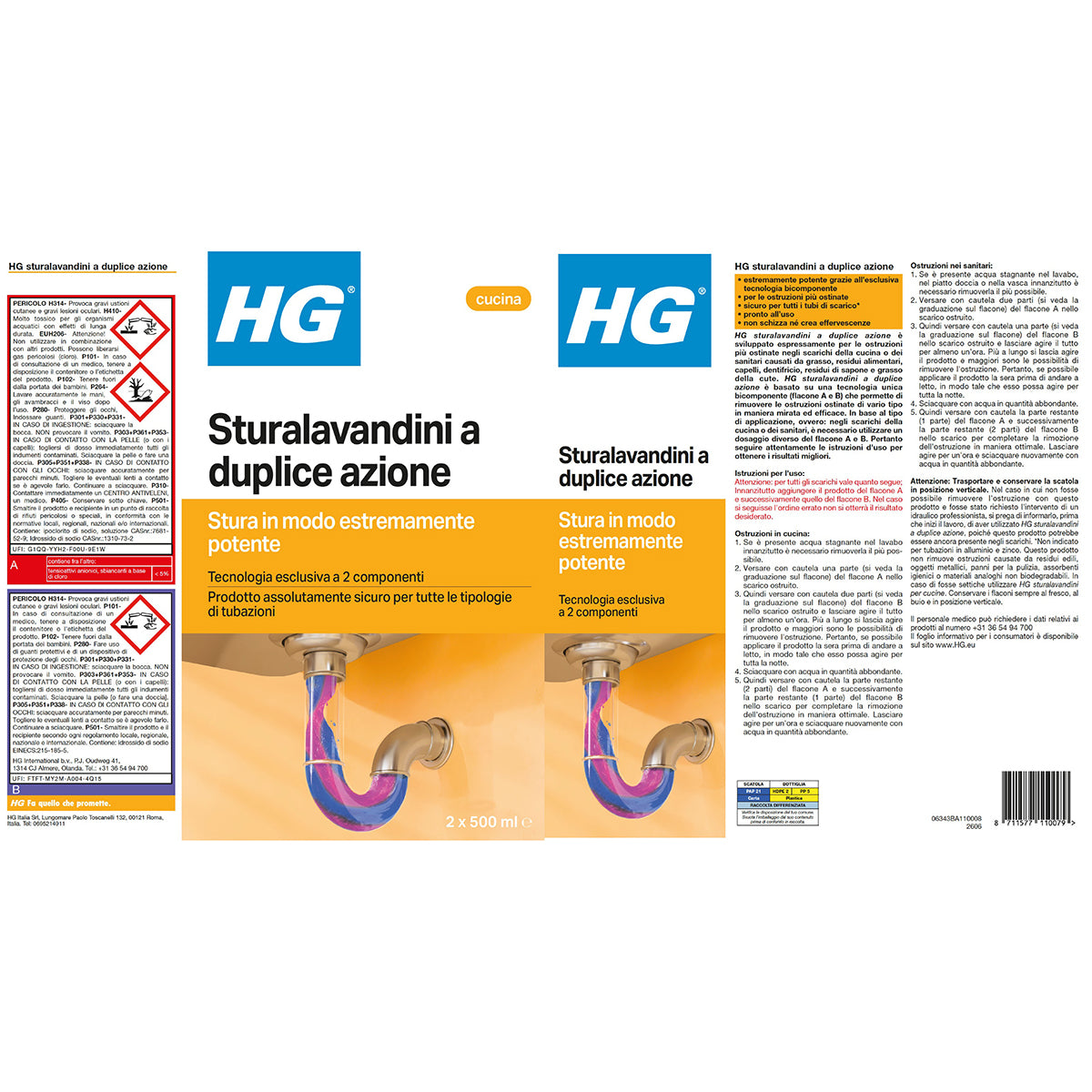 Sturalavandini a duplice azione per cucina e bagno HG 1 litro