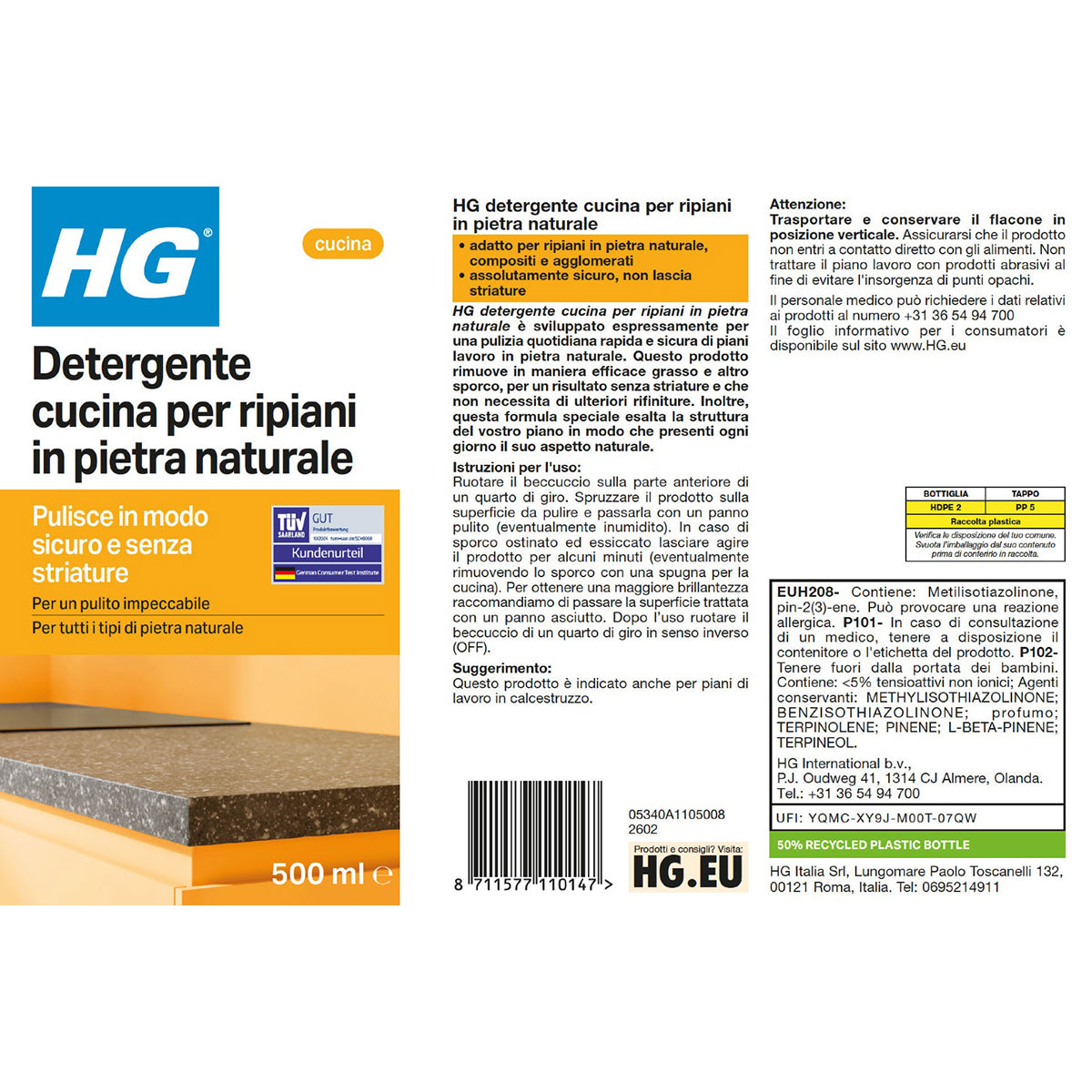 TITOLO: Detergente cucina per ripiani in pietra naturale HG 500 ml
