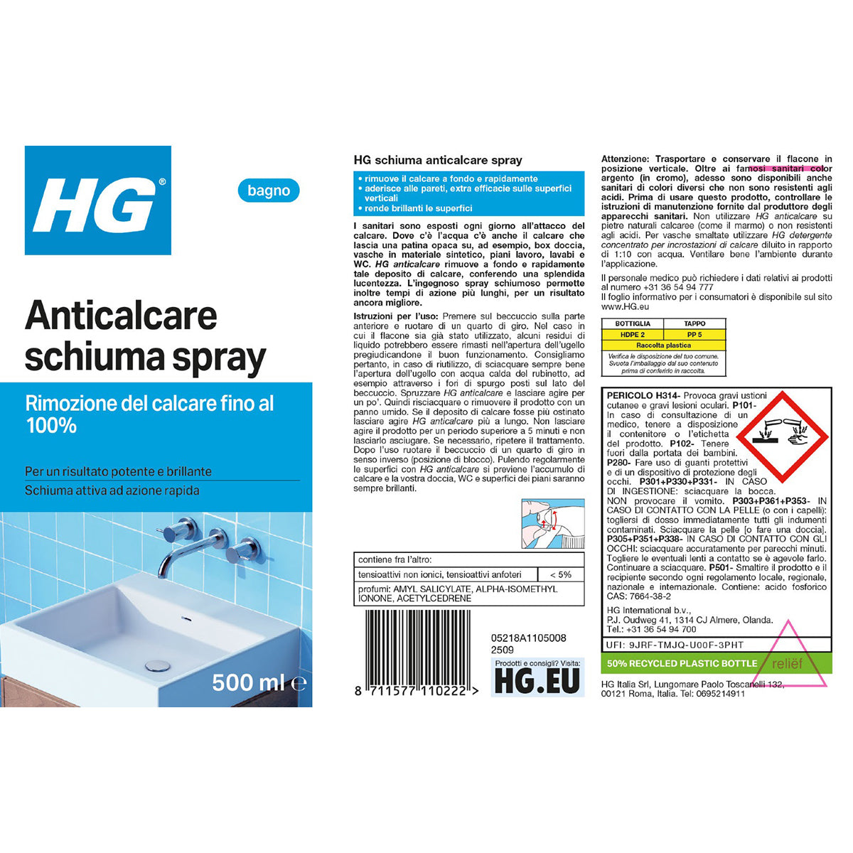 Schiuma anticalcare spray HG 500 ml