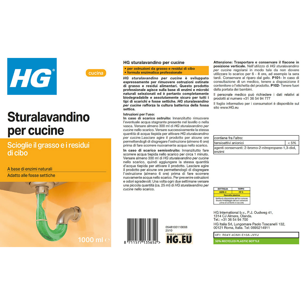 Sturalavandini per cucine ad azione biologica HG 1 litro