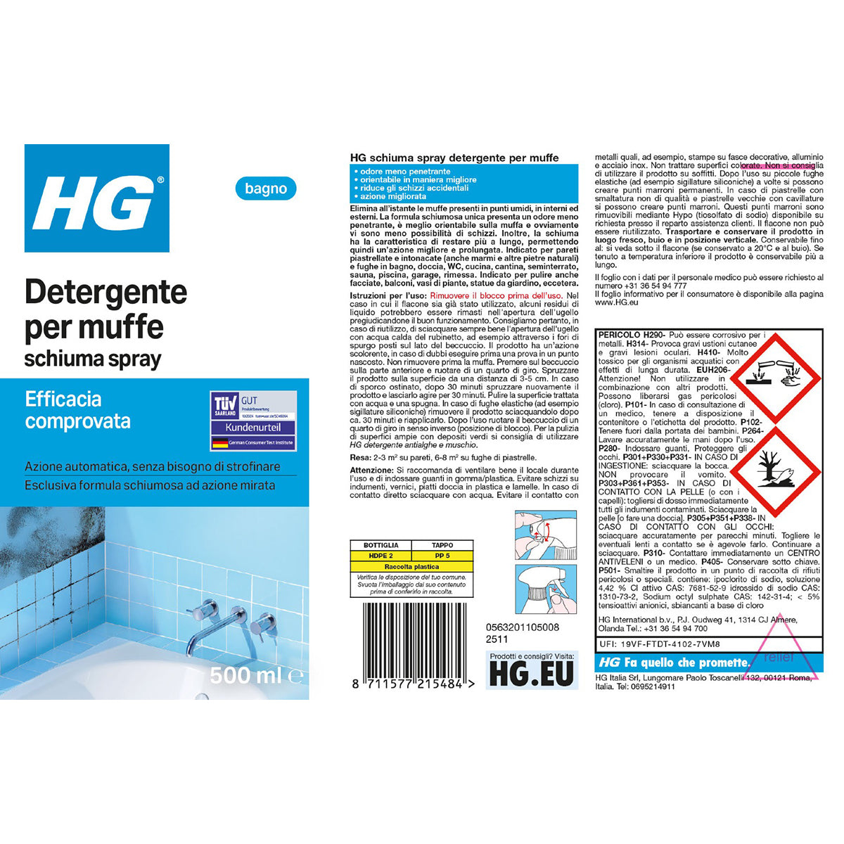 Schiuma spray detergente per muffe HG 500 ml