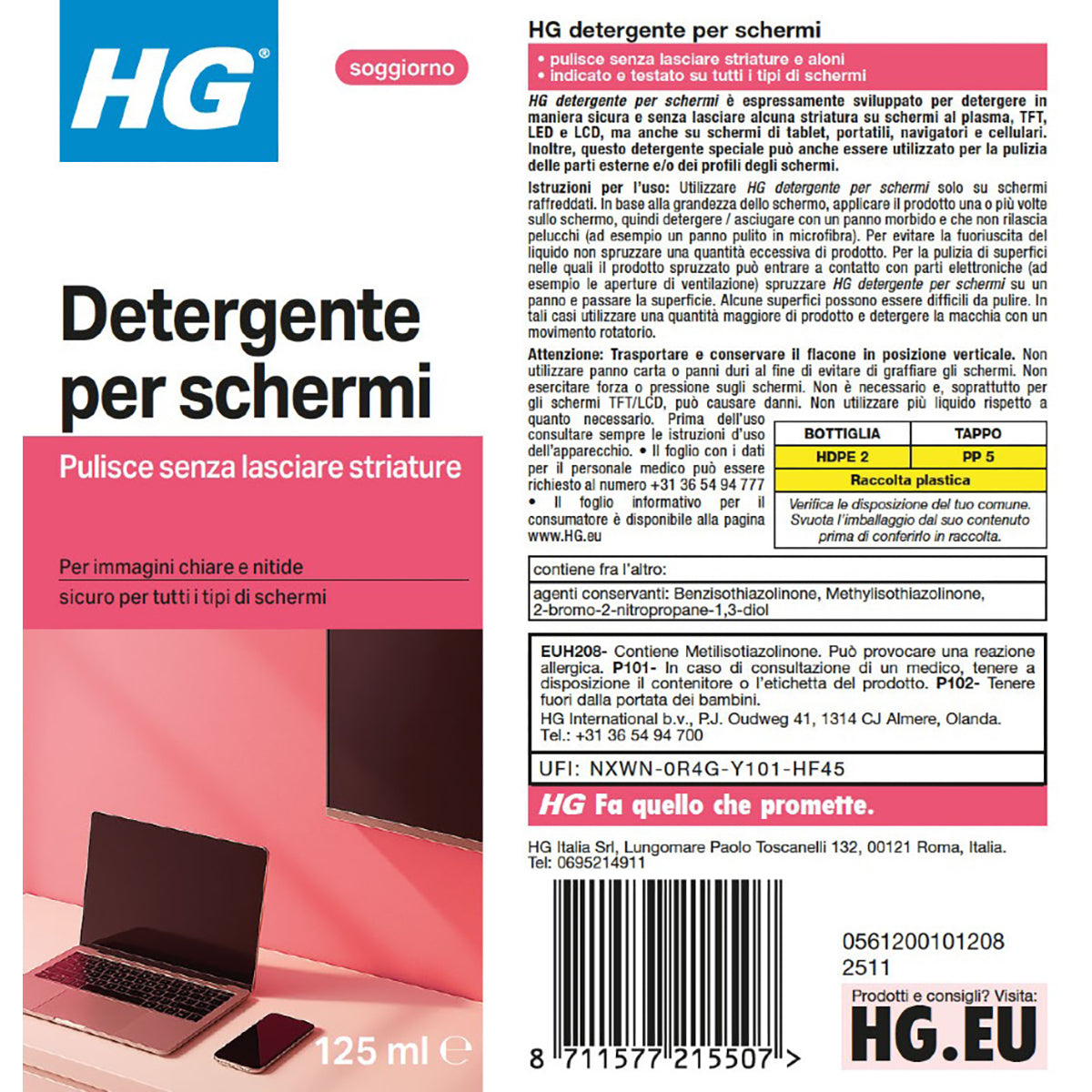 Detergente spray per schermi TV e schermi LCD LED plasma HG 125 ml