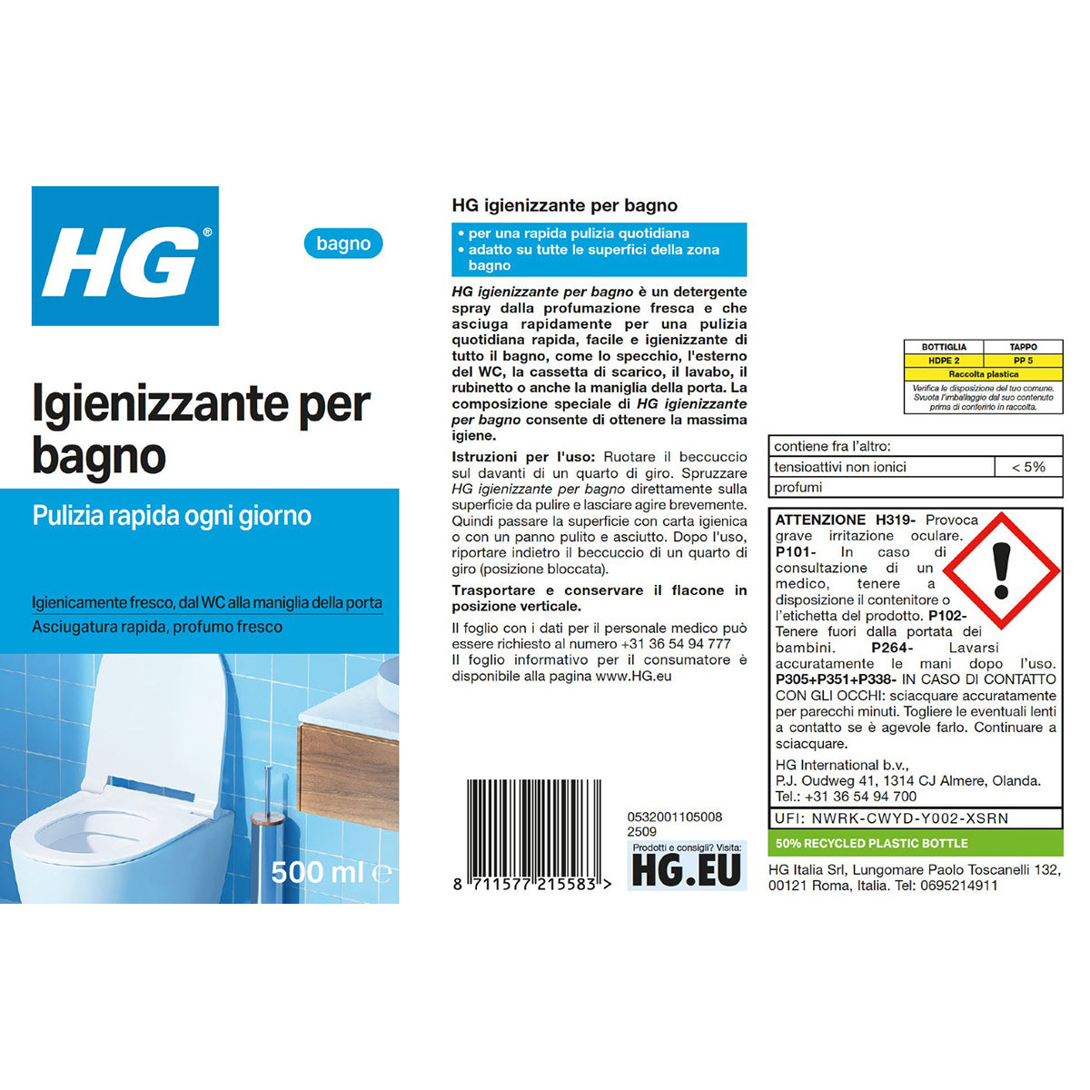Detergente igienizzante per bagno spray HG 500 ml