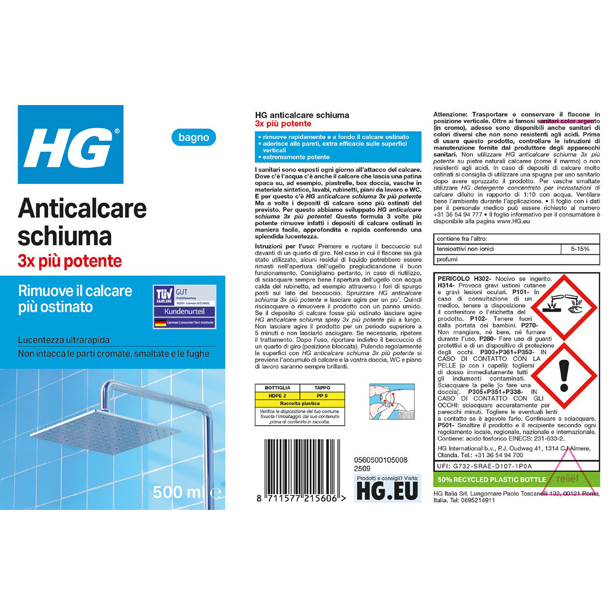 Schiuma anticalcare super potente per sanitari HG 500 ml