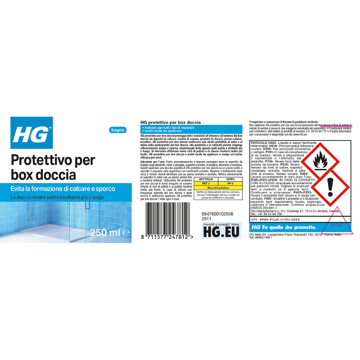 Protettivo anticalcare e idrorepellente per box doccia HG 250 ml